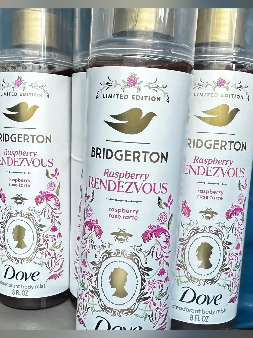 Dove Bridgerton Raspberry Rendezvous Body Mist - Pink & Gold lot/4